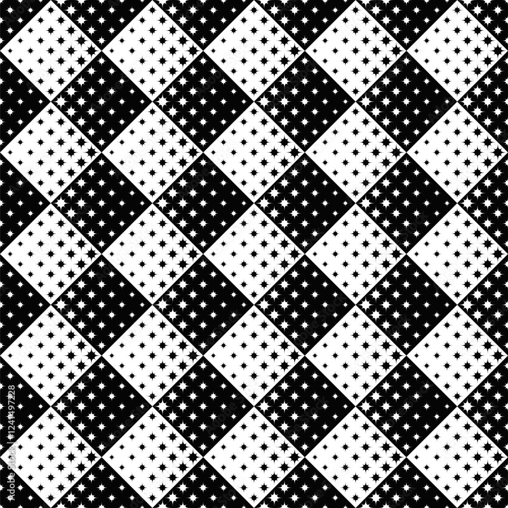 Poster seamless curved star pattern background - monochrome abstract vector design from stars