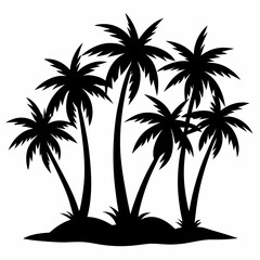 Fototapeta premium A set of isolated black vector silhouettes of various palm tree designs on a white background.
