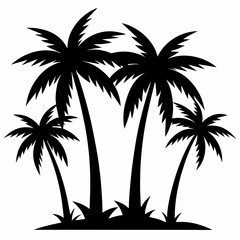 Fototapeta premium A set of isolated black vector silhouettes of various palm tree designs on a white background.