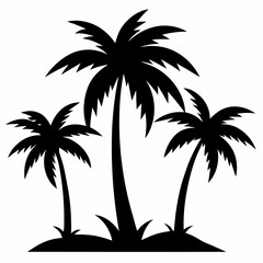 Fototapeta premium A set of isolated black vector silhouettes of various palm tree designs on a white background.
