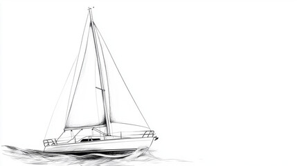minimalist black and white illustration of sailboat gliding on water, evoking sense of calm and adventure