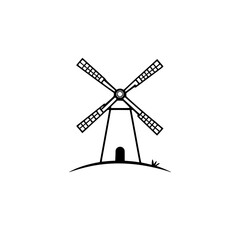 Obraz premium Classic Windmill Icon: A Simple Line Art Illustration of a Rural Windmill