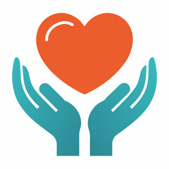 Healthcare hands holding heart flat icon background white