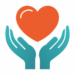 Healthcare hands holding heart flat icon background white
