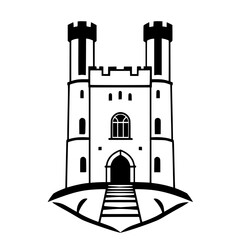 Majestic Medieval Castle: A Black and White Architectural Illustration. Explore the history and grandeur of this imposing fortress, a symbol of strength and resilience.