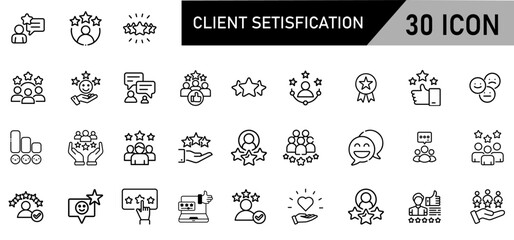 Minimalist Client Setisfication Icon Pack | 30 Outline Vector Icons, Editable stroke. 