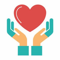 Healthcare hands holding heart flat icon background white