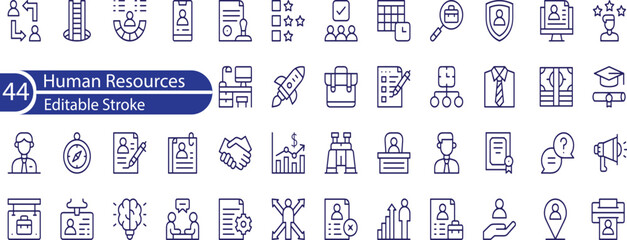 Human resources icon collection set. Containing employee, work, organization structure, business, industry, cycle economy, hr, concept icon.