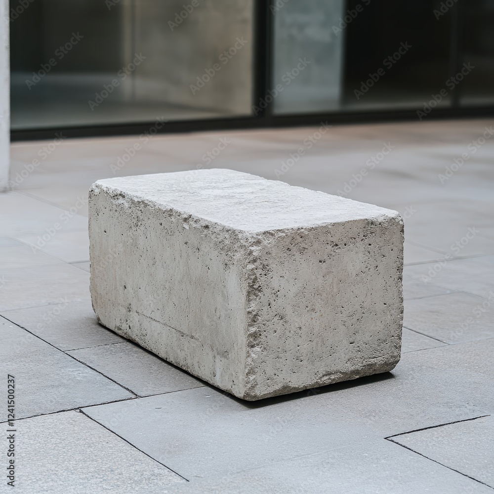 Poster a rough-hewn concrete block rests on a paved surface.