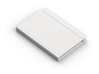 Blank empty notebook cover mockup template isolated. 3D illustration. High angle isometric view.