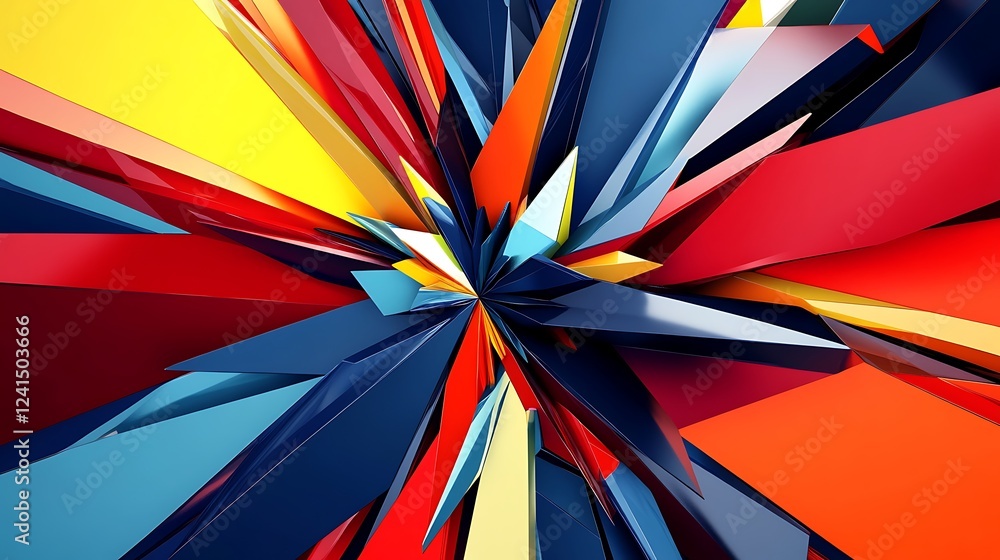 Aufkleber a mesmerizing geometric pattern in bold colors, with sharp lines and dynamic shapes creating a moder