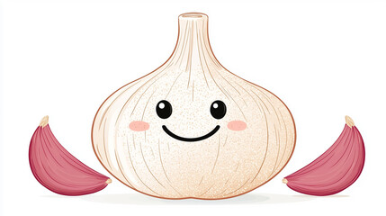 Cheerful garlic and onions surrounded by vibrant colors in a playful cartoon style suitable for children's artwork or kitchen decor