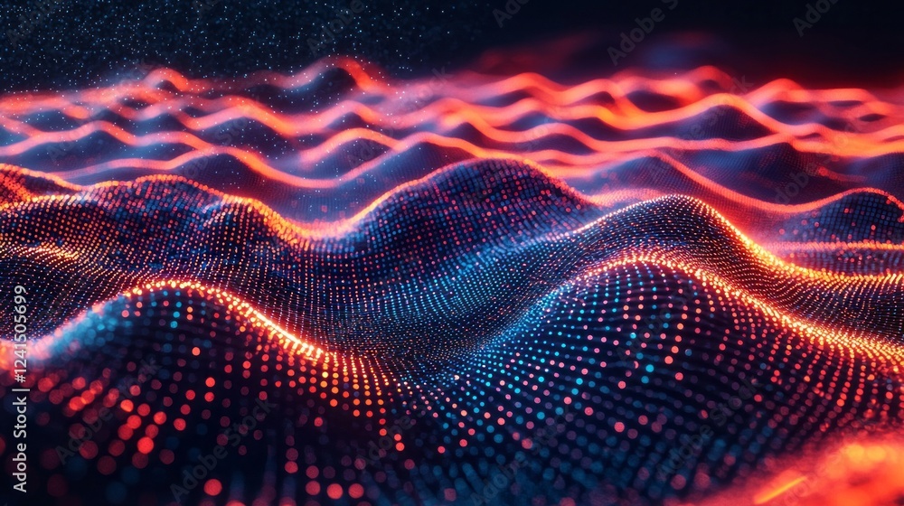 Aufkleber Swirling patterns of luminous dots undulate in waves, creating a captivating interplay of colors
