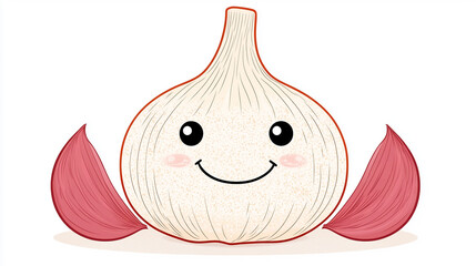 Cheerful garlic and onions surrounded by vibrant colors in a playful cartoon style suitable for children's artwork or kitchen decor