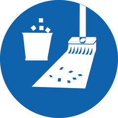  broom sweeping trash into a bin, cleaning action, cleanliness, waste disposal