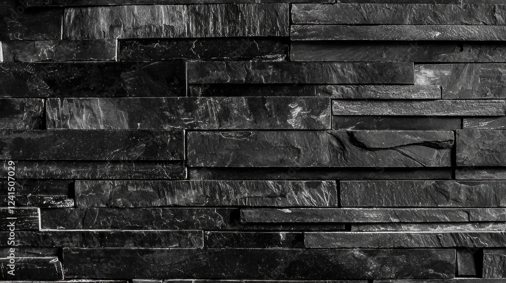 Poster intricate patterns of polished black stone tiles form a captivating wall surface, enhancing the aest