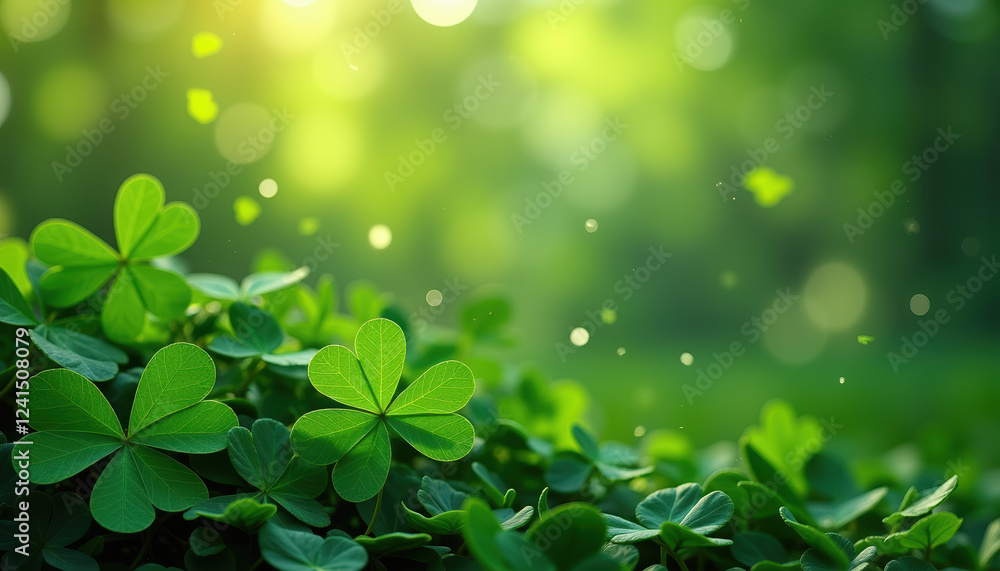Aufkleber charming background featuring a beautiful array of green clovers illuminated by soft light, perfect 