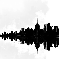 Obraz premium A cityscape silhouette glows with the vibrant hues of sunrise merging the urban skyline with the warmth and promise of a new day silhouetted skyline cityscape architecture illustration building city v