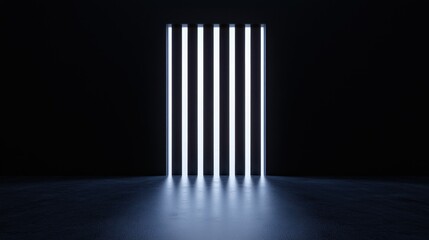 Fototapeta premium Minimalistic modern lighting design showcasing vertical LED tubes against a dark backdrop, evoking futuristic vibes.