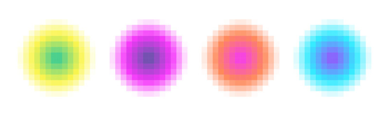 Simple Pixel Circle Gradient print. Colorful Abstract Gradation Backgrounds. Blur effect Circle mosaic. Square shapes. Electric pink. Noise round forms. Bright colors. Cyber futuristic style. Grid