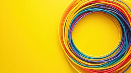 Colorful Coiled Wires on Bright Yellow Background for Creative Projects