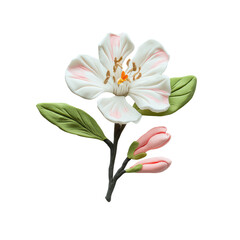 Fototapeta premium Beautiful White Playdough Flower with Delicate Petals and Green Leaves on a Solid Background