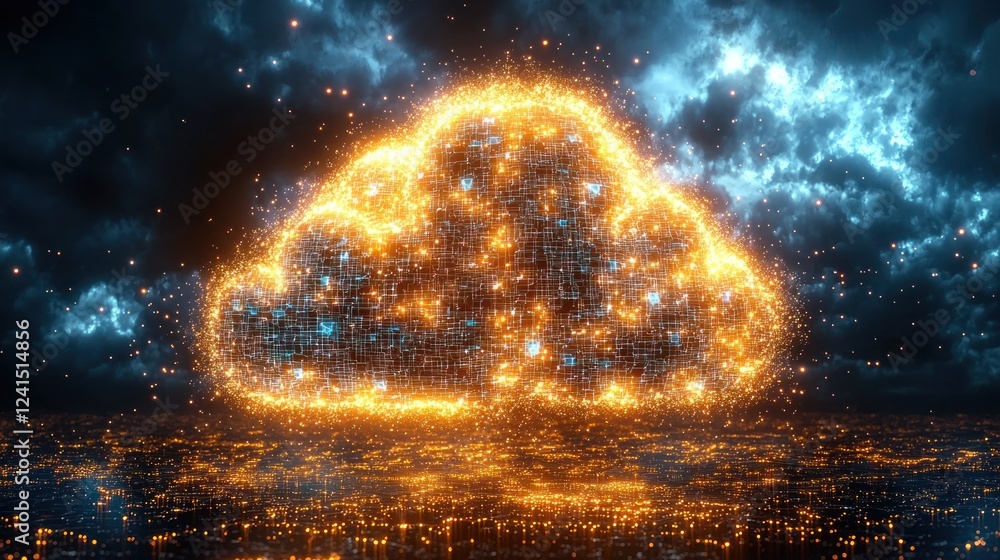 Poster digital cloud network: glowing cloud computing concept