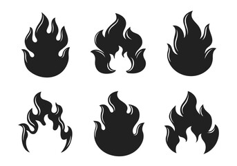 Silhouettes of Fire flame. Fire icons isolated on white background. Vector fire icons. Vintage hipster fire flame logo, label, badge. Vector illustration.
