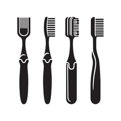 Black toothbrushes, minimalist design, silhouette vector art illustration 