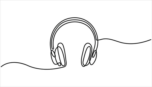 recommend clip art: Headphone continuous one line drawing. Headset for listening to music line art. Earphone single line art illustration.