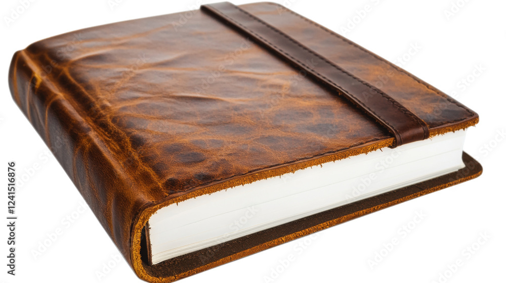 Aufkleber closed leather-bound notebook with strap on transparent background