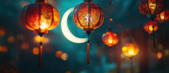 Fototapeta premium Night festival lanterns crescent moon