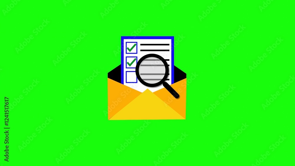Poster modern inbox icon, designed with minimalism in mind, incorporating a magnifying glass for improved u