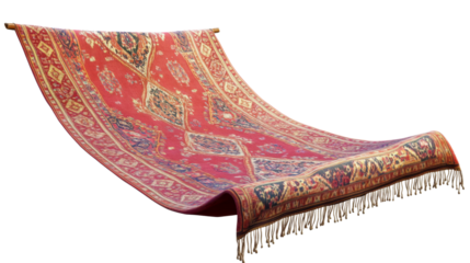 Vibrant flying carpet with transparent background