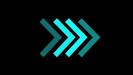 A series of four stylized arrows pointing to the right, featuring varying shades of teal and blue against a black background.