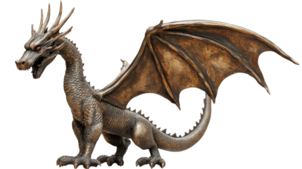 Majestic dragon with detailed scales on transparent background