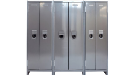 Row of metal lockers with handles and transparent background