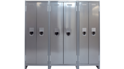 Row of metal lockers with handles and transparent background