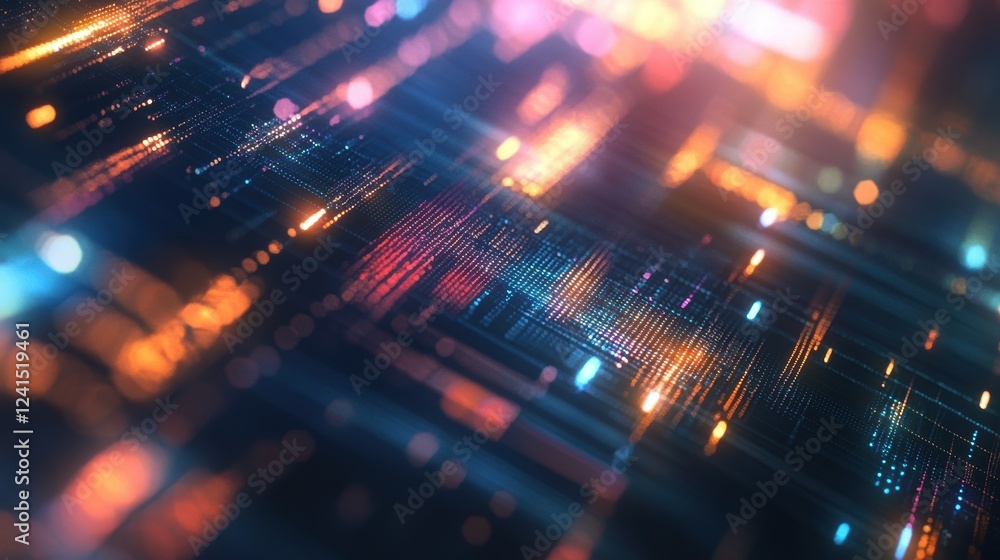 Poster complex data streams flow across a futuristic interface, representing an innovative manufacturing pr