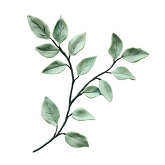 Delicate Green Leaves Created with Playdough on a Solid transparent background for Creative Art and Design Projects