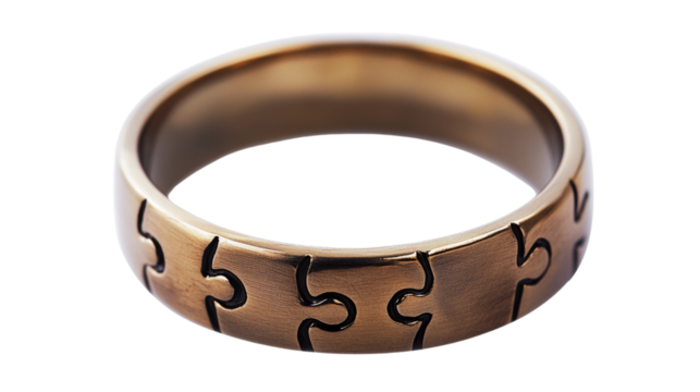 Golden puzzle ring representing teamwork and unity on transparent background