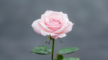 Fototapeta premium Pink rose blossom, garden, grey background, romantic