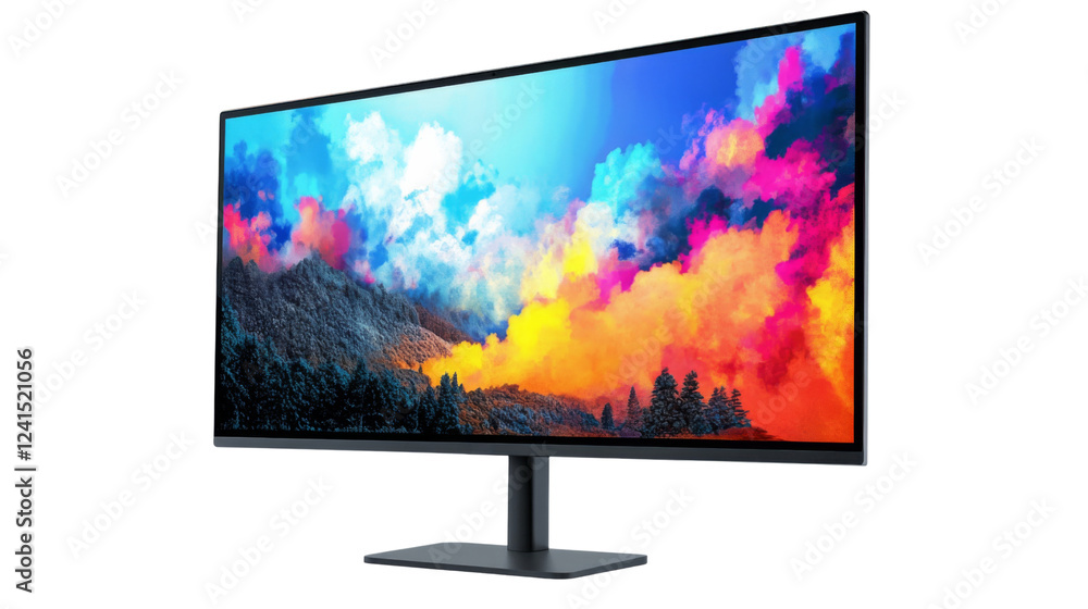 Aufkleber modern ultrawide monitor displaying colorful abstract landscape on transparent background