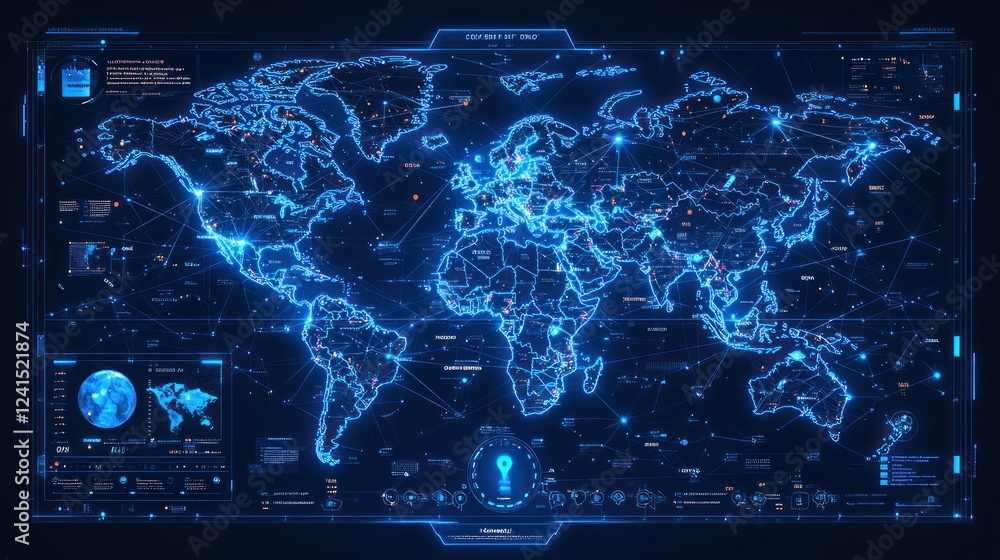 Poster global network visualization: a futuristic digital world map