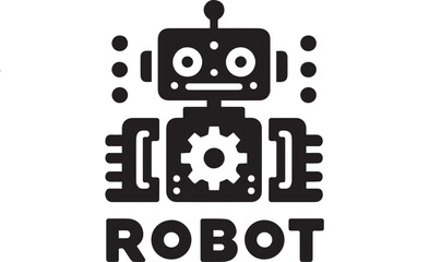Fototapeta premium a black and white logo of a robot. and is made up of the word 
