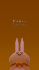 Rabbit figurine with long ears and a bow tie under the text 