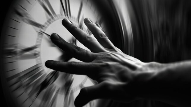 A distressed person looking at a ticking clock, symbolizing time anxiety.