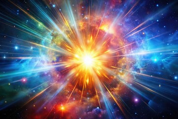 Fototapeta premium Cosmic explosion in deep space with vibrant colors and energetic rays, galaxy background, space