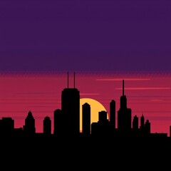 Minimalist digital cityscape at serene sunrise with geometric shapes and muted color palette silhouetted skyline cityscape architecture illustration building city vector