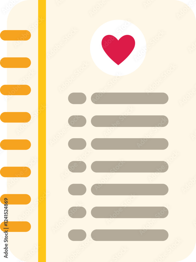 Poster notepad with heart showing love list or romantic wish list concept in flat style
